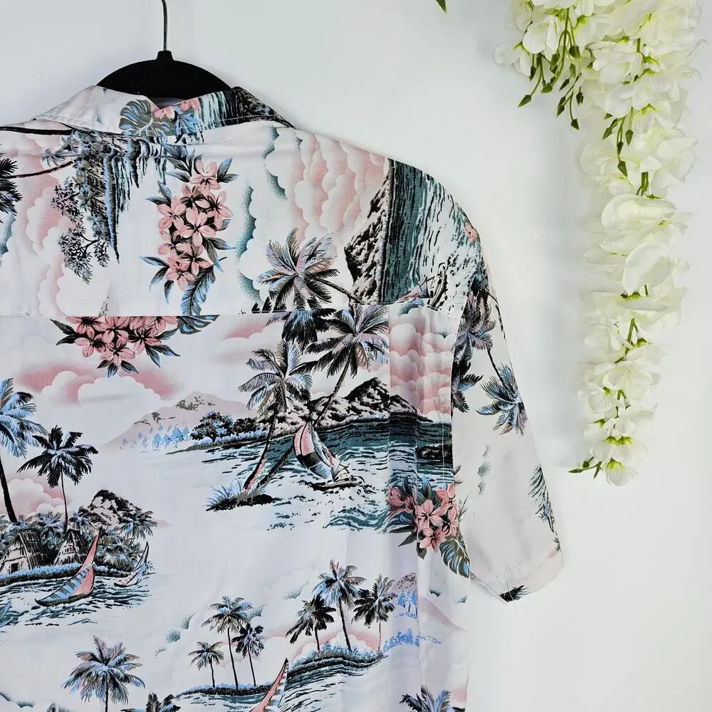 Milano Bay Mens Small Hawaiian Button UP Shirt Tropical Vacation Resort Beach - Picture 7 of 14